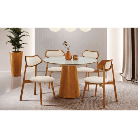 Sala de Jantar Redonda 4 Cadeiras Maciça Cone-linho-imperial
