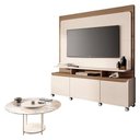 Ver imagem 1 de Estante Home Theater Quantum Off White Castanho e Mesa de Centro Sky com Tampo de Vidro Off White -