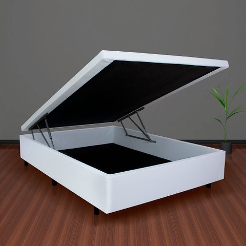 Cama Box Baú Viúva 128x188x42cm Courino Linho com Pistão a Gás