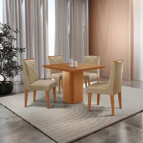 Mesa de Jantar Eloise 90cm Tampo Canto Copo Mdf Laminado com 4 Cadeiras Isadora Moderna Mobília