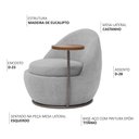 Ver imagem 3 de Poltrona Orgânica Kaira com Mesa Lateral Esquerda Base Fixa Titânio Bouclé Cinza Claro - Nexta Casa