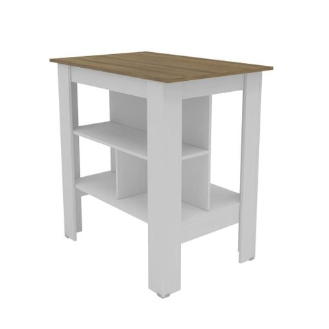 Bancada Ilha de Cozinha Gourmet 2 Prateleiras Linha América Cor Branco/lâmina Mel - Mademovel