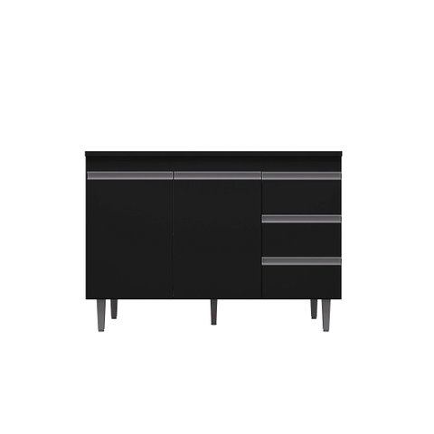 Balcão Gabinete de Pia Andréia 120cm Preto sem Tampo - Ajl Móveis