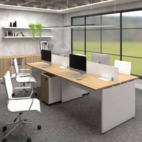 Plataforma 2,70m C/ Divisória 4 Pessoas e 2 Gav. Mac Br F5 Cor:macadâmia com Branco