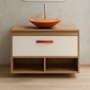 Ver imagem 2 de Conjunto Gabinete de Banheiro 70cm MDF Espelheira Cuba Vidro:Madeirado/Cinza