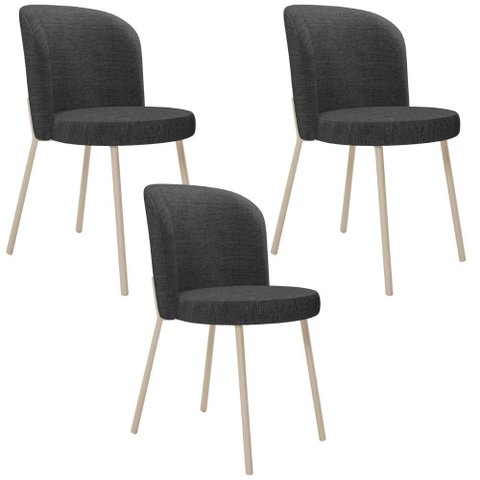 Kit 3 Cadeiras Sala de Jantar Estofada Gavi Arena L02 Linho Cinza Escuro - Lyam Decor