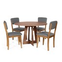 Ver imagem 1 de Mesa de Jantar Redonda Montreal Noronha com 4 Cadeiras Estofadas Ella Cinza Escuro