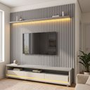 Ver imagem 1 de Rack com Painel Ripado para TV até 90 Polegadas em MDF com LED 295cm x 228,8cm Casuá Cinza Nobre