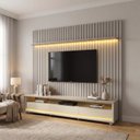Ver imagem 1 de Rack com Painel Ripado para TV até 90 Polegadas em MDF com LED 295cm x 228,8cm Casuá Cinza Nobre
