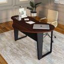 Ver imagem 1 de Mesa Escrivaninha Orgânica Linear 173cm x 94cm Pés Metal para Escritório Home Office F5 Corporate Marrom Louro Preto com