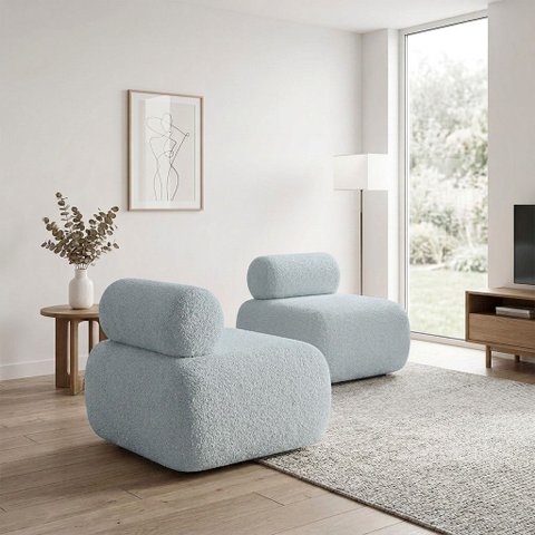 Poltrona para Sala KIT2 Orgânica 60 cm Base Fixa Nara Decorativa Bouclê Ted D03 - D'Rossi