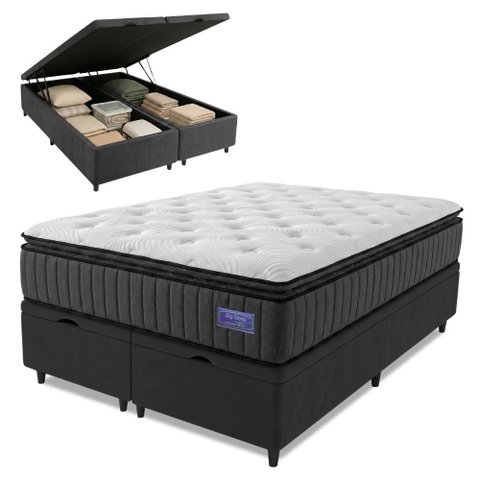 Cama Box Baú King Colchão Ortopédico Titã Molas Ensacadas Pillow Top Hip Sleep