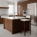Ver imagem 1 de Kit 6 Banquetas Madeira Imbuia Cozinha Encosto Palha Indiana:Imbuia com Linho Cru