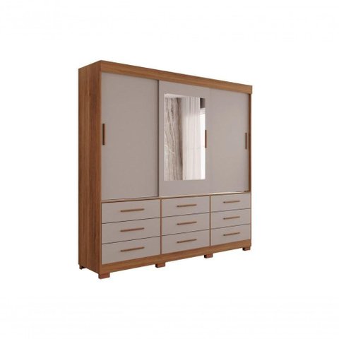 Guarda-roupa New Star 3 Portas 9 Gavetas com Espelho Salleto Cinamomo/off White