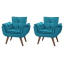 Ver imagem 1 de Kit Poltrona Decorativa Mona Luxo Suede Azul Tiffany Recepção