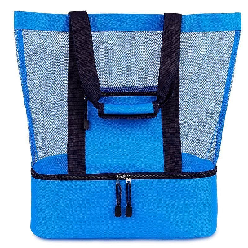 BOLSA MESH COMPARTIMENTO TÉRMICO PARA PRAIA PISCINA CAMPO PIQUENIQUE:Único/Azul/Unissex - 2