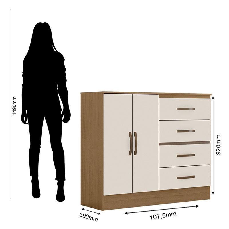 Comoda Lite 4 Gavetas 2 Portas Nature Off White - Móveis Leão - 4