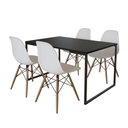 Ver imagem 2 de Mesa Industrial Base de Ferro Preto Tampo 137x90 Preto 4 Cadeiras Eames Madeira Assento Branco