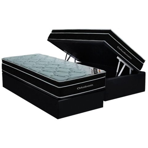 Cama Box Baú Solteiro: Colchão Molas Superpocket Ensacadas Ortobom Elegant + Base Crc Suede Black