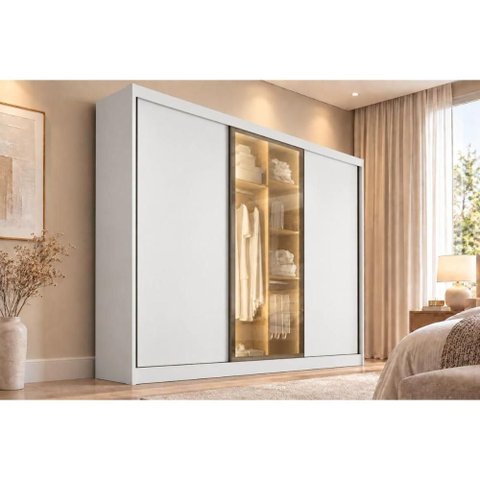 Guarda Roupa Casal Londres 3PTS 1VD 4g Neve N. Horizonte
