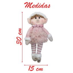 Kit 4 Boneco Pendente Natal Duende Mamãe Noel Rosa 30cm - 2