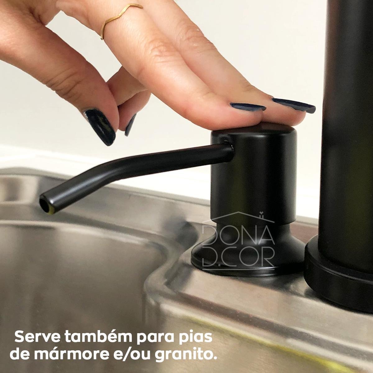 Porta Detergente Dispenser de Embutir Preto Fosco Inox 350ml - 3