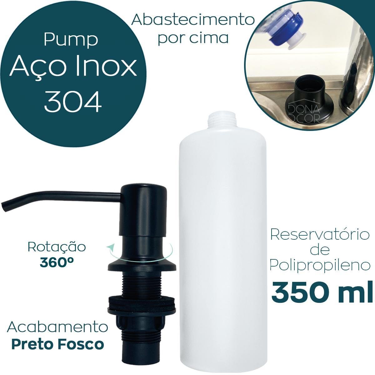 Porta Detergente Dispenser de Embutir Preto Fosco Inox 350ml - 2