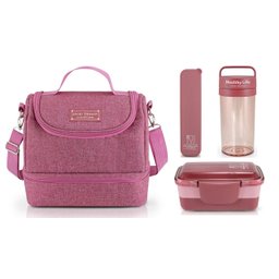 Bolsa Térmica + Marmita + Copo + Porta Talher Kit 4 Peças Concept / Rosa - 1