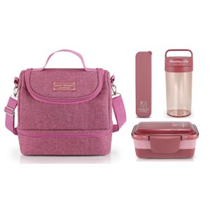 Bolsa Térmica + Marmita + Copo + Porta Talher Kit 4 Peças Concept / Rosa