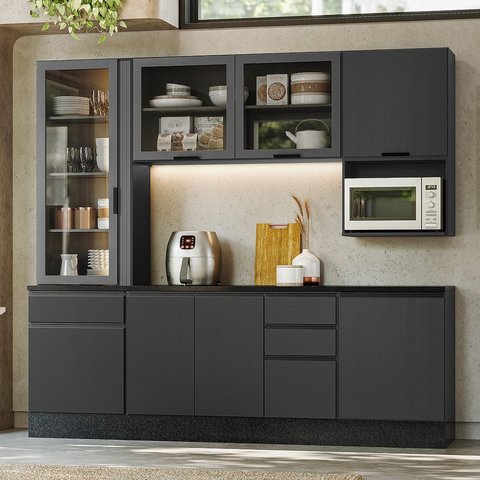 Cozinha Modulada Completa com Tampo 8 Peças 240cm Etna Poliman Móveis