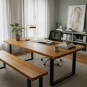 Ver mais imagens de Mesa de Jantar Industrial Tampo Madeira Maciça 200x80x78cm:tampo de Teca