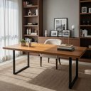 Ver imagem 1 de Mesa de Jantar Industrial Tampo Madeira Maciça 200x80x78cm:tampo de Teca