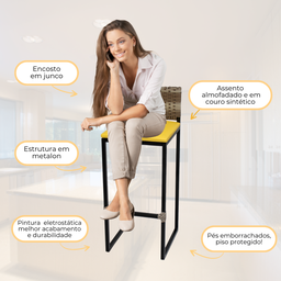Banqueta Quadrada Junco Cappuccino para Balcão Ilha Cozinha Área Gourmet Bancada Piscina Bar - 4