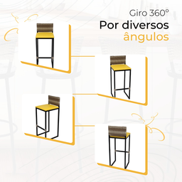 Banqueta Quadrada Junco Cappuccino para Balcão Ilha Cozinha Área Gourmet Bancada Piscina Bar - 5