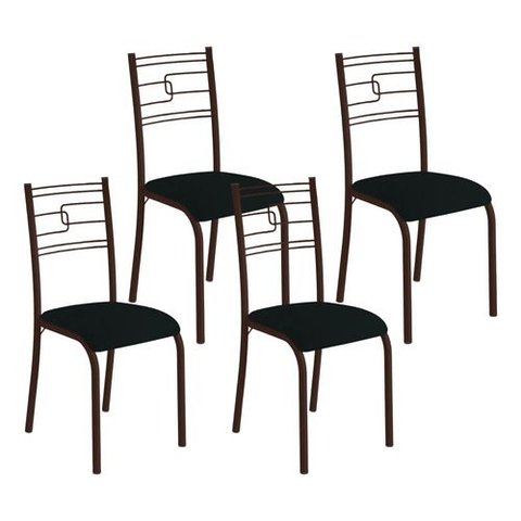 Kit 4 Cadeiras Paraty Corino Preto Tubo Marrom Cafe