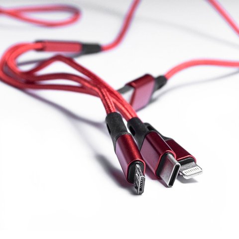 Cabo Usb 3 Em 1 - Tipo C /iPhone/ Microusb - Cb1120 Vermelho