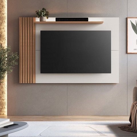 Painel Ripado para TV até 65 Polegadas 182CMX120CM LED Arkansas Bege Freijó/Off White