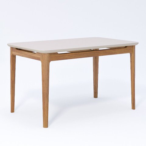 Mesa Baobá 130x80cm com Vidro Temperado Off White e Madeira Tauari