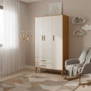 Ver imagem 1 de Guarda Roupa Infantil 3 Portas 2 Gavetas Isis Areia Acetinado Savana Pés Retrô P/ Quarto de Bebê - Reller