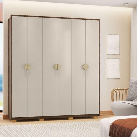 Guarda-roupa Noronha com Maleiro Interno 6 Portas 4 Gavetas Imbuia/fendi 100% Mdf - Vila Rica