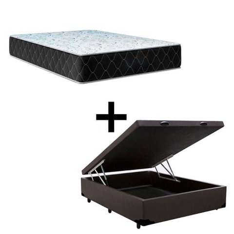 Cama Baú Viúva 128 Tecido Sintético Marrom com Colchão Marrocos - Poliéster - Espuma D33 30cm