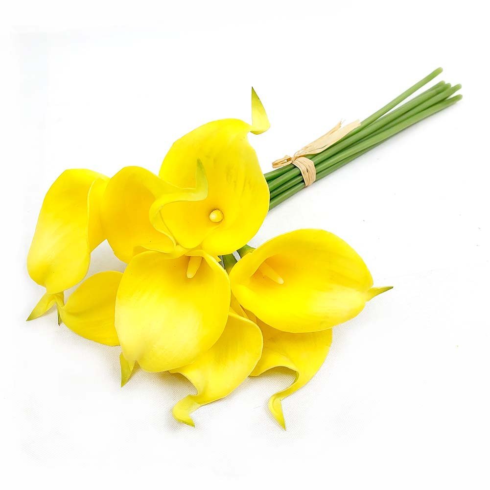 9 Flores Copos de Leite Silicone Artificiais 35cm Amarelo