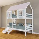 Ver imagem 1 de Beliche Casinha Bela Kit Escada/escorregador - Madeira Maciça Branco/rosa/verde | Housin