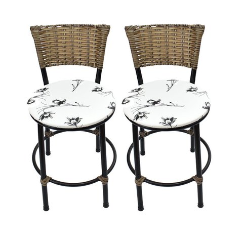 Kit 2 Banquetas Baixa de Cozinha Encosto Junco