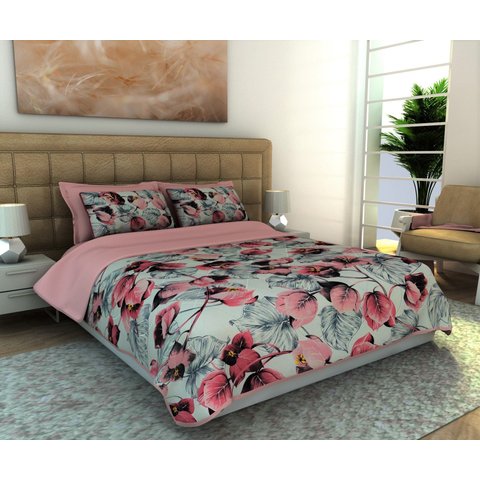Cobre Leito Queen 3 Peças Malha 100% Algodão Folhas Rosado
