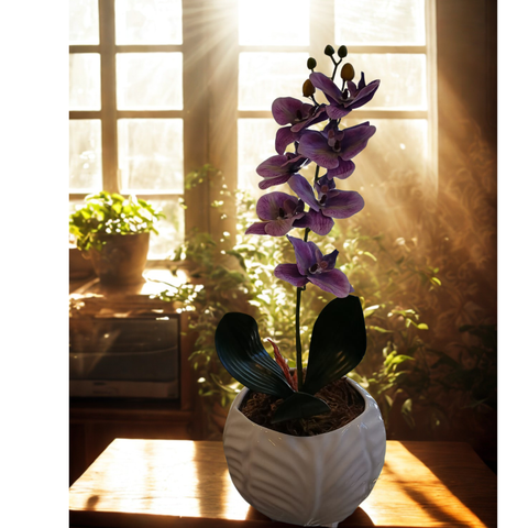 Elegante Vaso de Cerâmica com Arranjo de Orquídea Artificial - 55cm - Decoração Sofisticada