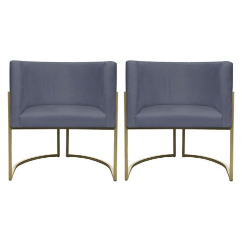 Kit 2 Poltronas Decorativa Recepção Luna Suede Cores Base de Ferro Champagne Cinza Suede