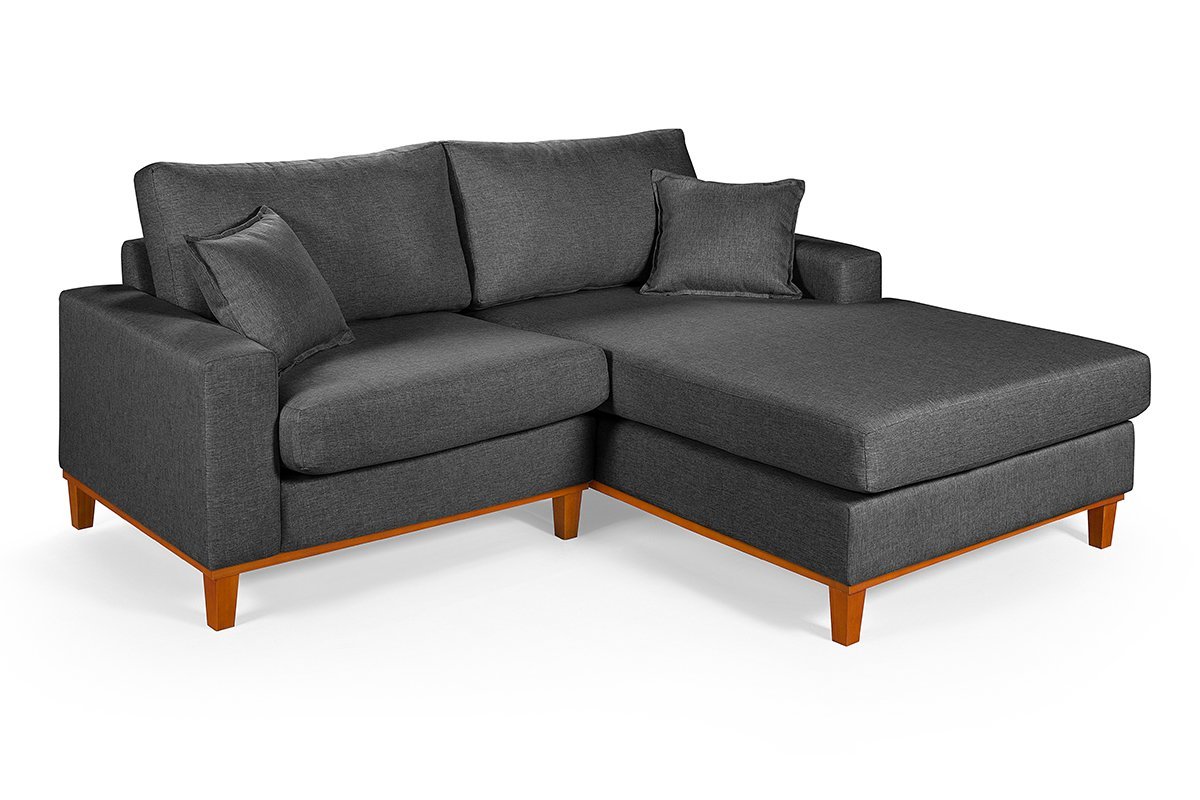 Sofa Living 2 Lugares Chaise Revestido Linho Base em Madeira: Grafite/esquerdo