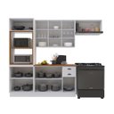 Ver imagem 4 de Cozinha Modulada 4 Peças Torre Quente Balcão com Tampo 2 Aéreos 100% MDF com Vidro e Rodapé Bari