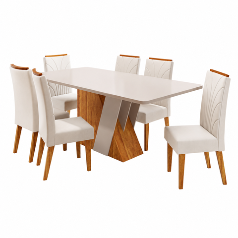 Conjunto Sala de Jantar 6 Lugares Retangular Tampo de MDF Xangai Cobre/Blonde/Bege - Casa Giulia
